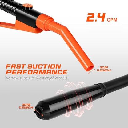 Fuel Transfer Pump Battery Powered Gas Pump For 5 Gallon Gas Can | Automatict Shut-off Nozzle, 47 IN Long Hose, Adapters for Different Size Gasoline Tank - size: 1 Pack of Medium orange