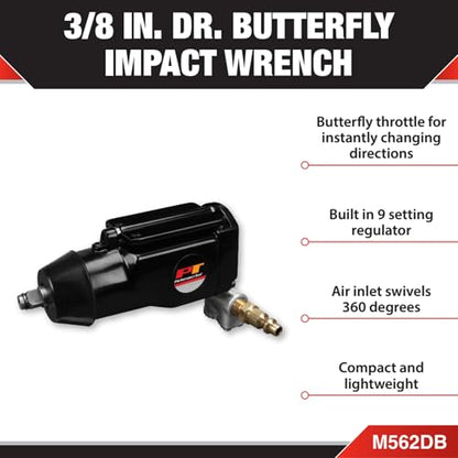 Performance Tool M562DB 3/8-Inch Drive Butterfly Impact Wrench, Working Torque: 20-75ft/lbs , Black - size: 3/8" Butterfly