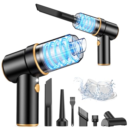 KMM Handheld Car Vacuum Cleaner, 9000PA Vacuum Cleaner & Air Duster, 120W High Power Vacuum Portable Cordless, Hand Held Vacuum Rechargeable with Multi-Nozzles & LED Light for Home, Car, Office - color: Black Gold