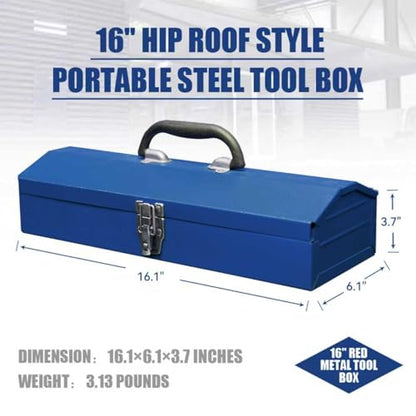 Portable Tool Box, Metal Tool Box, 4 Non-Slip Foot Pads, Ideal for Trailer, Mechanic, DIY-ers, Car Toolbox, Workshops, Garages, Repair Shops,Blue - size: 1P-Blue