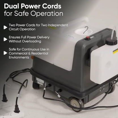 Dapper Commercial Carpet and Upholstery Extractor Cleaning Machine with Steam, Spray-Vacuum, & Mite Remover. 2.5 Gal Tank — Designed for Deep Cleaning. Dual Separate Circuit Power Cords - size: 2.5 Gal