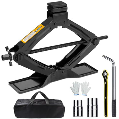 SHALL Car Jack 2 Ton (4409 lbs), Scissor Car Jack Kit with Extended & Widened Base, 360° Rotatable Rubber Pad, Tire Changing Kit with Ratchet & Lug Wrench - Scissor Lift Jacks for Cars, SUV, MPV