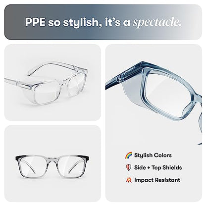 Stoggles Rectangle Z87.1 Certified Safety Glasses, Blue-Light, UV Blocking Lens, Top & Side Shield, Anti-Fog, Stylish Eyewear - color: Moss, size: Medium Standard Fit