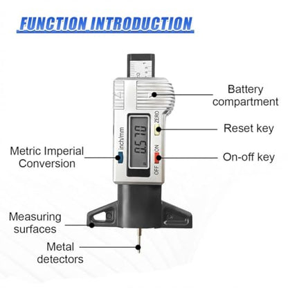Car LCD Display Tire Tread Depth Gauge, 0.01mm Resolution Digital Car Tire Wear Checker with Inch/MM Conversion, Easy Read Auto Measuring Tool Accessories for Most Tires (Silver) - color: Silver