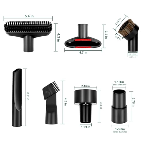 12pcs Universal Vacuum Attachments Professional Shop Vac Accessories Wet Dry Vacuum Attachments fit 2 1/2", 1 1/4", 1 7/8" with Hose Adapter Brush Extension Wand Flexible Crevice - size: 12pcs