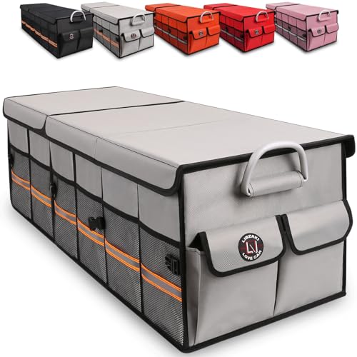 Big Car Trunk Organizer, Cargo Organizer SUV Trunk Storage Non Slip Bottom Waterproof Collapsible Durable Multi Compartments-(Oversize,Gray) - color: Gray, size: Oversize
