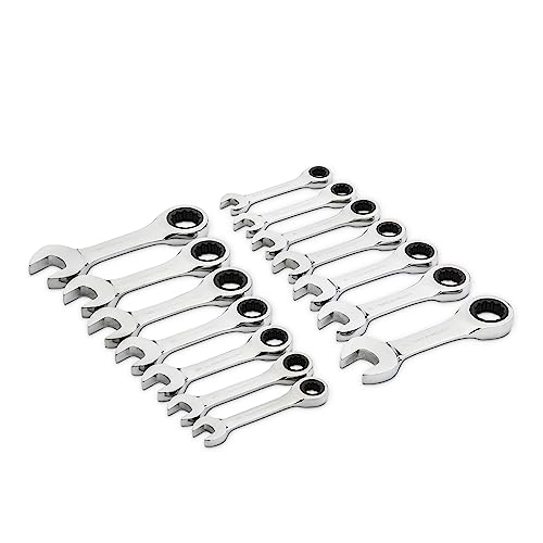 GEARWRENCH 14 Pc. 12 Point Stubby Ratcheting SAE/Metric Combination Wrench Set - 85206 - size: 10mm 11mm 12mm 13mm 14mm 15mm 18 mm
