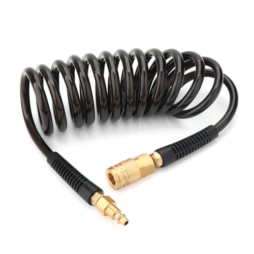 1/4" x 10 ft Reinforced Polyurethane Air Hose with Bend Restrictor, Includes 1/4" Industrial Quick Coupler & I/M Plug Kit, for Air Compressors, Black - color: Black, size: 1/4" x 10 ft