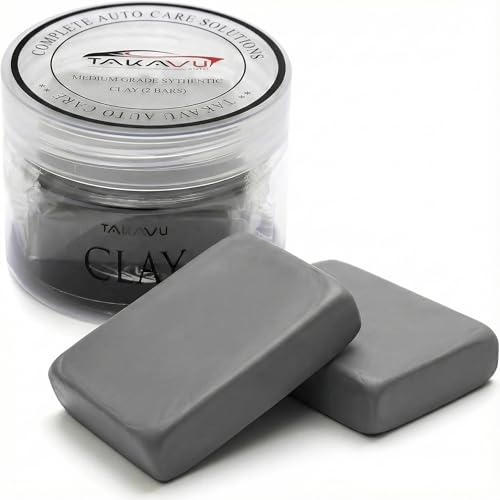 TAKAVU Car Clay Bar, 2 Pack 100g, Medium Grade for Auto Detailing (Grey) | Removes Dirt, Brake Dust, Tree Sap & Overspray, Safe on Paint, Glass & Wheels, Restores Smooth Finish - color: Grey - Clay Bar