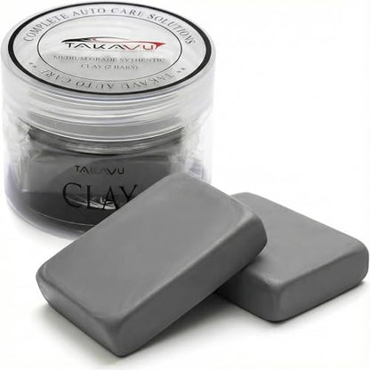 TAKAVU Car Clay Bar, 2 Pack 100g, Medium Grade for Auto Detailing (Grey) | Removes Dirt, Brake Dust, Tree Sap & Overspray, Safe on Paint, Glass & Wheels, Restores Smooth Finish - color: Grey - Clay Bar