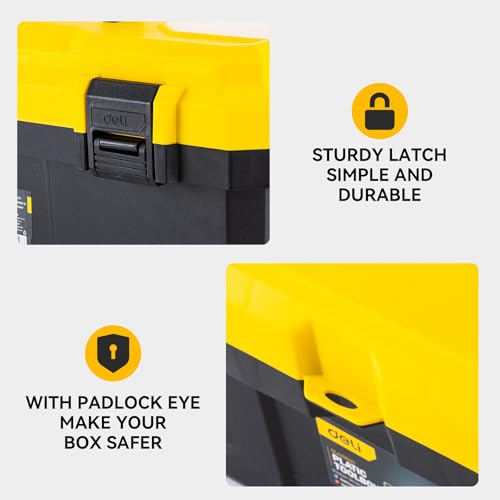 18 Inch Tool Box with Lock, 2-Layer Heavy-Duty Organizer with Removable Tray, Liftable Lid for Small Parts, 29lb Capacity & Carry Handle for Tools, Camping, Medical Supply Storage - size: 18“