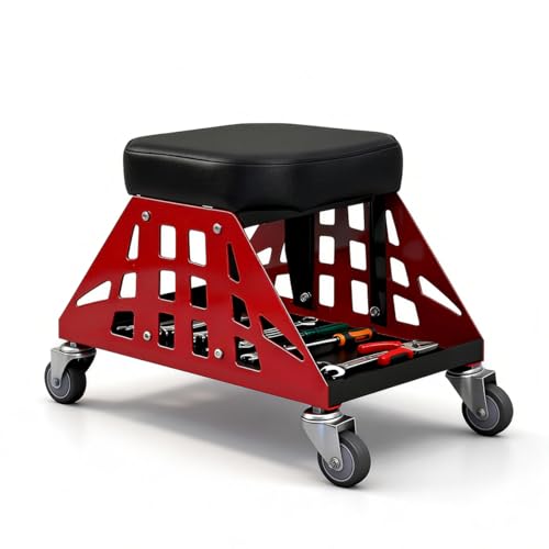 Heavy Duty Rolling Mechanics Seat,400 LBS Capacity Garage Stool, Tools for Automotive Auto Repair (Red) - color: Red