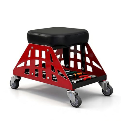 Heavy Duty Rolling Mechanics Seat,400 LBS Capacity Garage Stool, Tools for Automotive Auto Repair (Red) - color: Red