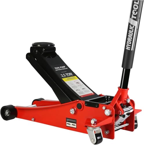 2.5 Ton Low Profile Floor Jack, Heavy Duty Steel Racing Floor Jack with Dual Pistons Quick Lift Pump, Lifting Range 3.5"-19.5", Hydraulic Professional Car Jacks 2.5 Ton/5000 LBS Capacity, Red - color: Red - 2.5 Ton(Dual Pump), Lift 3.5"-19.5"