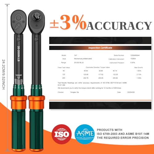 1/4" Inch Pound Torque Wrench, 20-200 In-lb, ±3% Accuracy, Click | Small Mini Bike Tool, 72-Tooth Dual-Direction Head, for Carbon Fiber Bicycle, MTB, Electronics & Precision Instrument - size: 20-200 in.lb（1/4-Inch）