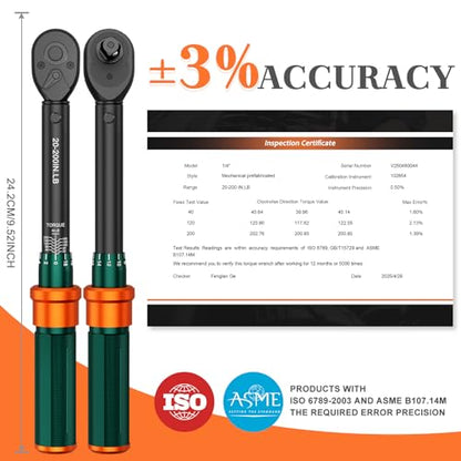 1/4" Inch Pound Torque Wrench, 20-200 In-lb, ±3% Accuracy, Click | Small Mini Bike Tool, 72-Tooth Dual-Direction Head, for Carbon Fiber Bicycle, MTB, Electronics & Precision Instrument - size: 20-200 in.lb（1/4-Inch）