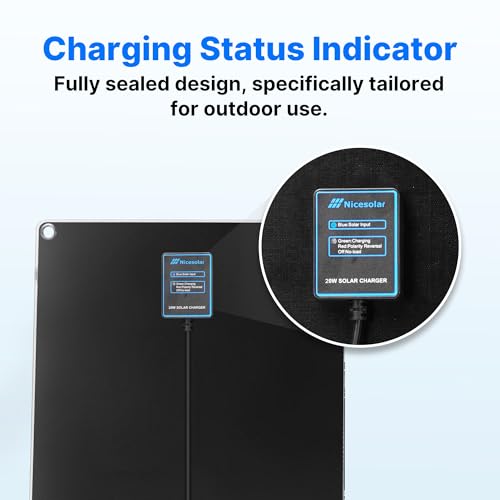 Nicesolar 20W 12V Solar Panel Car Battery Trickle Charger & Maintainer with Cigarette Lighter Plug & Alligator Clip & Battery Cable for Car Automotive Motorcycle Boat Marine Snowmobile Watercraft RV
