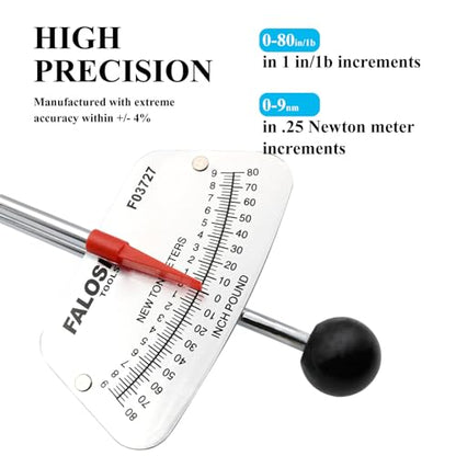 1/4-inch Drive Beam Torque Wrench - 0-80 Inch/Pounds and 0-9 Newton/Meter Torque Wrench - High Visibility Markings for Easy Readings