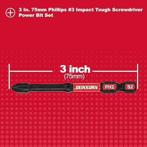 Geinxurn Impact Tough #2 Phillips 3 in. D2 Steel Long Extension Insert Driver Bits,30Pack 1/4 Inch Hex Shank Long Cross Magnetic PH2 Screwdriver Bits Set - size: 3"-D2PH2-30PCS