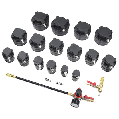 19PCS Turbo System Leakage Tester Kit, Turbo Boost Leak Tester with 8 Pairs of Stepped Adapters (1-1/4'' to 4-1/4'') Air Pressure Gauge Cooling System Radiators Intercoolers Hose Leaks Test - size: 19pcs