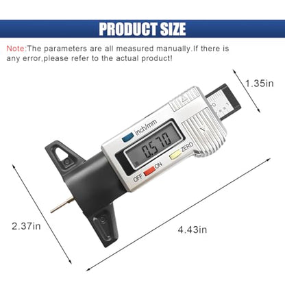 Digital Tire Tread Depth Gauge, Portable 0.01mm Resolution Vehicle Tire Wear Checker with LCD Display & Inch/MM Conversion, Universal Auto Measuring Tool for Car Truck Tires (Silver) - color: Silver