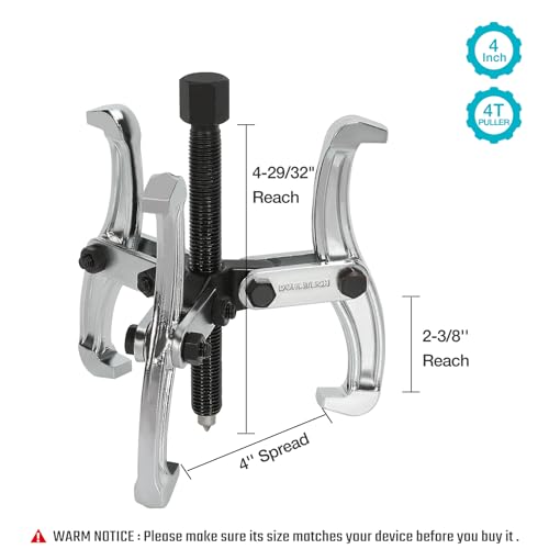 DURATECH 4-Inch 3-Jaw Gear Puller, Removal Tool for Gears, Pulleys, Bearings and Flywheels, Fully Assembled, CR-V Steel | Black Phosphated, Anit-Slip, Corrosion Resistance, for Narrow Spaces, Bearing Puller, for Gears, Pulleys, Bearings, Flywheels - size: