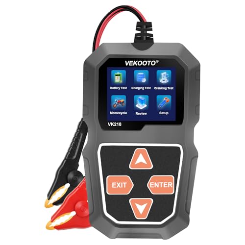 VEKOOTO VK218 6V/12V Car Battery Tester for Automotive, AGM Gel EFB Lead-Acid Battery Analyzer, 100–2000 CCA Cranking & Charging Test, SOH SOC Voltage Internal Resistance Display, for Cars & Motor