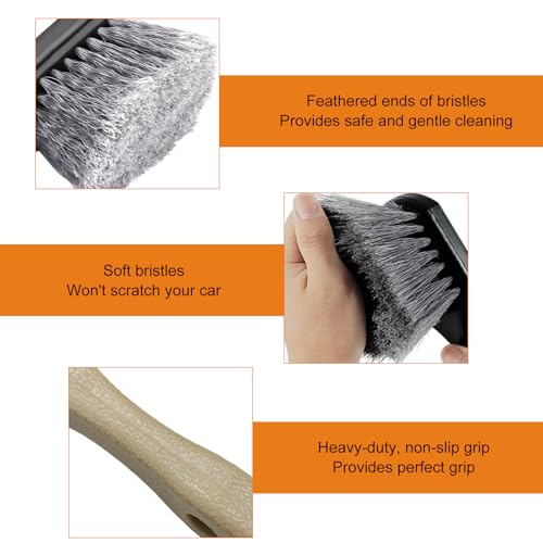 Wheel & Tire Brush for Car Rim, Soft Bristle Cleaning Brush Releases Dirt Road Grime with Short Handle, Easy Scrubbing Detailing Wheel Cleaner for Truck SUV RV Motorcycle