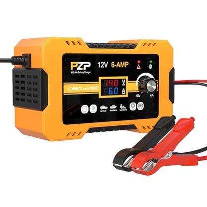 PZ.P 12V Automatic Car Battery Charger Maintainer, 0 to 6A Smart Arbitrarily Adjustable Battery Trickle Charger, Battery Desulfator with Repair, Winter Mode, Suitable for AGM GEL Deep Cycle Lawn Mower - color: 12V 0-6A