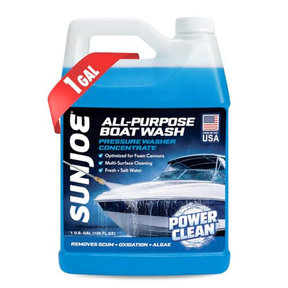 Sun Joe All-Purpose Boat Wash Cleaner for Pressure Washer, Concentrate Formula, Citrus Scent, 1 Gallon - Marine Cleaning Solution for Metal, Wood, Fiberglass, and Exterior Surfaces, SPX-APBW1G - style: Boat and RV Cleaner