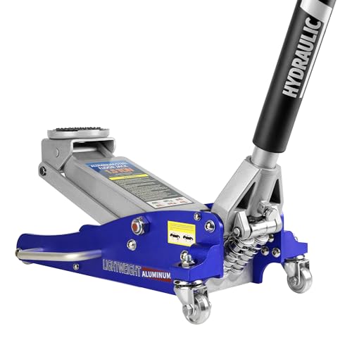 Hydraulic Low Profile Aluminum Steel Racing Floor Jack for Vehicles, Dual Piston Quick Lift Pump, 1.5T (3,000lb) Capacity, Blue - color: Blue