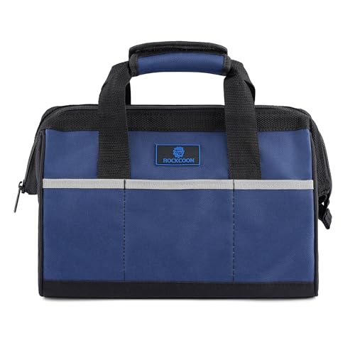 Tool Bag 13'', Wide Mouth Tool Organizer for Tool Storage, Heavy Duty and Water Proof, Blue & Black - size: 13 inch