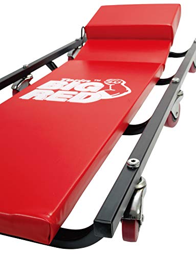 BIG RED TR6452 Torin Rolling Garage/Shop Creeper: 40" Padded Mechanic Cart with Adjustable Headrest and 6 Casters, Red - color: Red
