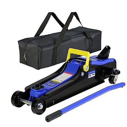 Black+Blue 2 Ton Low Profile Steel Racing Floor Jack with Quick Lift Pump - 2t Jack Stand Tire Repair Kit - Lifting Range 1.5-24 Inches - color: Black+Blue2