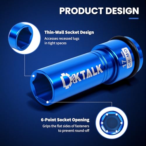 1/2" Drive 17mm Wheel Lug Nut Impact Socket,Color-Coded Non-Marring Deep Thin Wall Socket with Removable Protect Sleeve, 6 Point, Cr-Mo Steel - color: 17mm