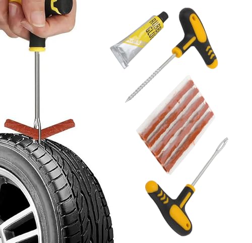 Car Tire Repair Tool Set with Rubber Strips Tubeless Tyre Puncture Studding Plug Kit Fits for Truck Motorcycle