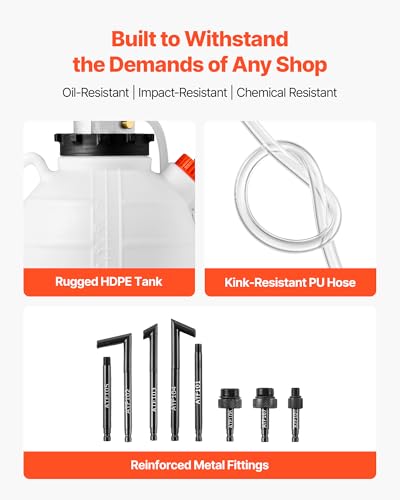 VEVOR Transmission Fluid Pump, 7.5 L Capacity, Manual Fluid Transfer Pump with 8 ATF Adapters & 47 in Outlet Horse, ATF Refill Kit, Oil Extractor Dispenser with HDPE Tank for Cars, Lawn Mowers