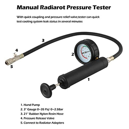 Coolant Pressure Tester Kit, Universal Radiator Pressure Test Pump with Adapters, Cooling System Leak Detector for Car Truck SUV, Fit for BMW Ford Toyota Honda VW Audi