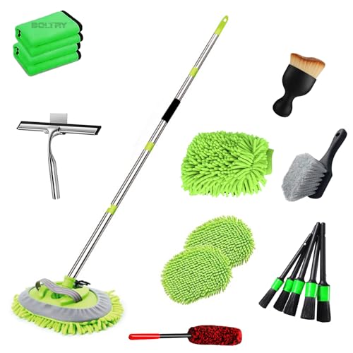 62" Car Wash Brush Kit 20Pcs - Chenille Microfiber Wash Mop Mitt Interior/Exterior Cleaning Detail Brush Wheel Brush Windshield Window Squeegee for Cars RV Truck Boat