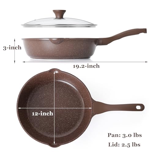 SENSARTE Nonstick Deep Frying Pan Skillet, 12-inch Saute Pan with Lid, Stay-Cool Handle, Healthy Cookware Cooking Pan with Cover, Induction Compatible (Toffee Brown) - color: Toffee Brown, size: 12-inch/5QT