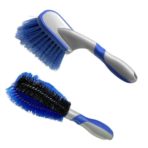 Craedli Wheel & Tire Brush for Car Rim, Soft Bristle Tire Cleaner Car Wash Brush Auto Detailing Tool, Short Handle Scrub Brush Cleaning Supplies for Wheels, Rims, Carpet, Truck, SUV(2PCS) - size: 2PCS