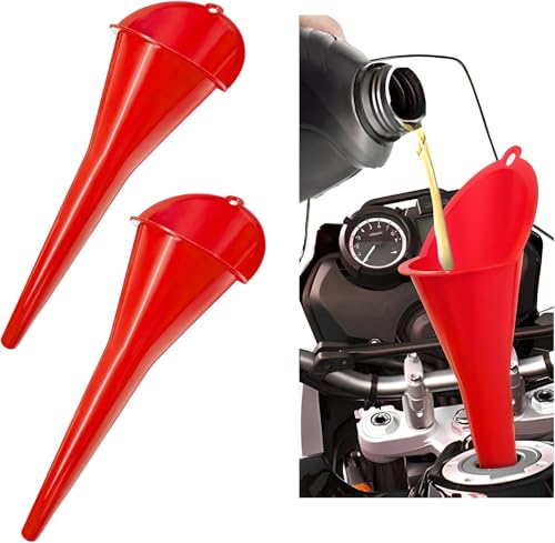 Long-Neck Oil Funnel for Automotive – Multi-Function Plastic Funnel for Oil, Gas & Lubricants – Universal Car Accessory (Red (2-Pack)) - color: Red (2-Pack)