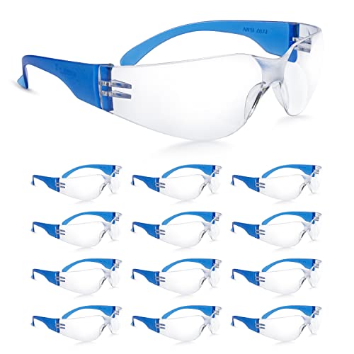 amoolo Safety Glasses for Men Bulk of 24, Protective Eyewear for Men Women, ANSI Z87.1 Impact Resistant Eye Protection for Work, Lab, Construction - color: Blue, size: Adult's Size - 24 Pack
