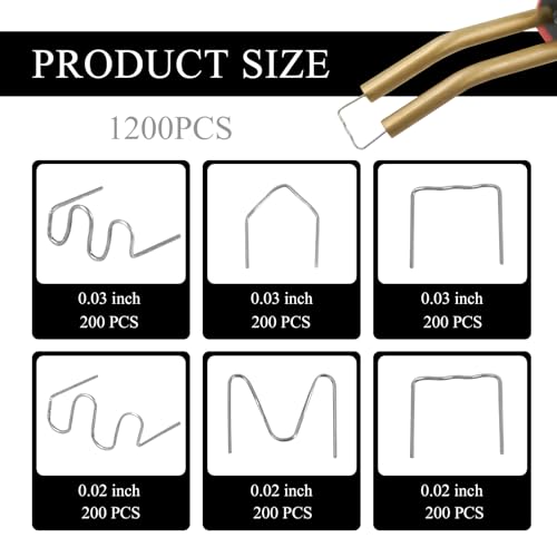 Hovom 1200PCS Plastic Welding Staples, 6 Sizes 0.6mm 0.8mm Big Wave Plastic Welder Staples, Stainless Steel Hot Staple for Car Bumper Repair, Bumper Welding Rods Repair Kit (1200PCS) - size: 1200PCS
