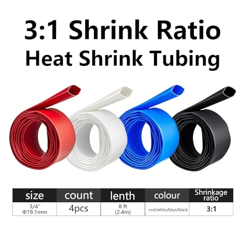3/4in Heat Shrink Tubing - 3:1 Adhesive Lined, Shrinkable Wire Wrap Tube, 8FT, 4 Colors, Marine Grade Waterproof, Insulated Sealed, Oil & Wear Resistant - color: 3/4inch 4colors 12FT