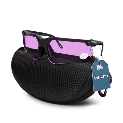 xaegistac Shooting Glasses with Case-Safety Glasses Anti Fog | Z87.1 Certificated Impact Resistance Safety Glasses for Hunting Shooting Sports - color: Purple Lens Black Frame