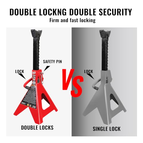 Big RED 6 Ton Jack Stands with Double Locking, 15.3-23.8 Inch Adjustable Height for Lifting Cars, SUV, Van, 12000 lb Capacity, 1 Pair - size: 6 ton double locking