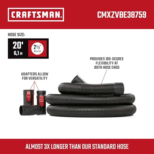 CRAFTSMAN CMXZVBE38759 2-1/2 in. x 20 ft. POS-I-LOCK Wet Dry Vacuum Hose | Industrial-Grade Shop Vacuum Hose Attachment Kit, Fits Most CRAFTSMAN Wet/Dry Vacuums with a 2-1/2 in. Diameter Inlet - style: 2-1/2 in. by 20 ft.