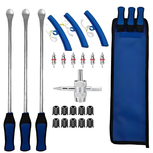 PINKJOY 11.5" Tire Spoon Kit, 24pcs Tire Changing Tool for Motorcycle Dirt Bike Lawn Tractor Bicycle, Motorcycle Tire Changer Tire Removal Tool with 3pcs Rim Covers 6pcs Valve Tool Valve Cores - size: 11.5"