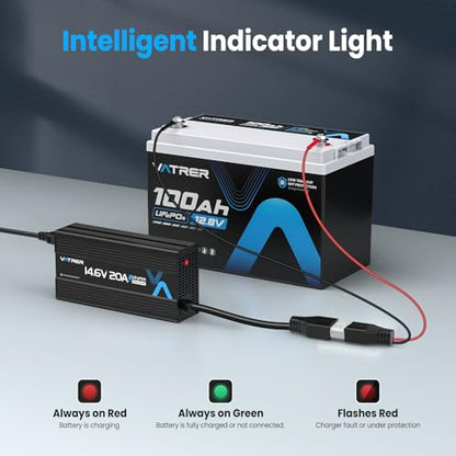 12V 20A Lithium Battery Charger VATRER POWER 14.6V LiFePO4 Battery Charger with 0V Activation, LED Indicator & Anderson Connector for 12V Lithium Batteries in Boat RV - color: Blue